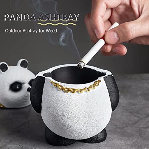 Поддршка за панда од пепел за плевел, отворено пепелник за цигара, ветровитска фиока за пепел со корица, декоративни панда од панда
