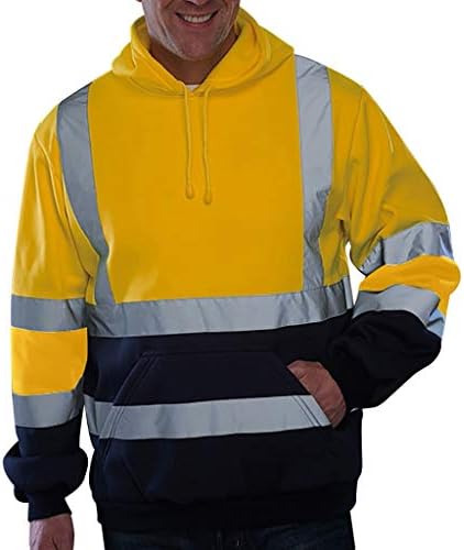 Wenkomg1 Unisex High Visibility јакна со качулка Класа 3 Здраво на кошули со долг ракав, отворено качулка палто Безбедност Рефлективна облека
