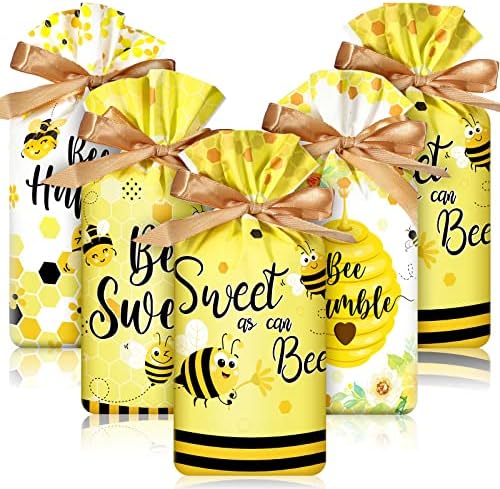 40 Парчиња Пчела Тема Третираат Кеси Бонбони Врвка Подарок Кеси Пластична Кеса За Добрите Пчела Подарок Завиткајте Кеси За Роденденска