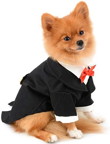 Платено милениче формално смокинг костум за мало куче/мачка Ноќ на вештерките забава кученце облека свадба костум црвен лак, црна, големина