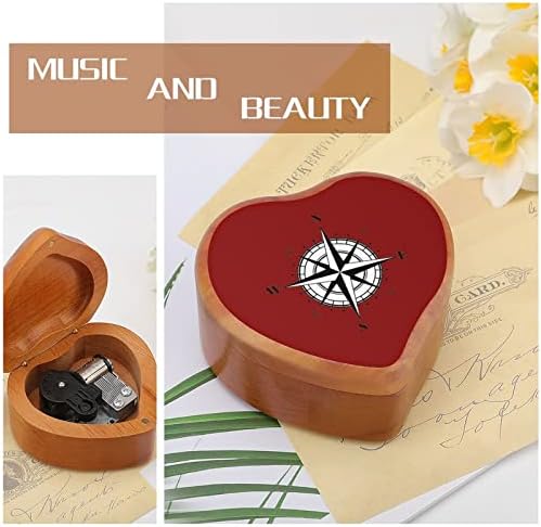 Компас дрвена музичка кутија срце форма на ветровито музичко кутија гроздобер дрвени часовници музички кутии подароци