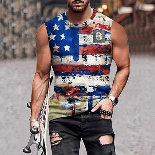 Zddo Mens Soldier Tank Tops Патриотско американско знаме за печатење на знамиња маици улични гроздобер мускули атлетски салата за