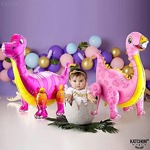Катчон, Голема Розова Диносаурус Балон Девојка - 35 Инчен | Розова Диносаурус Партија Материјали | Самостојна Девојка Диносаурус Балони