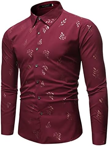 Машка пролетна печатена врвна кошула што одговара на јака со долги ракави со долги ракави, официјално копче Официјално костуми на