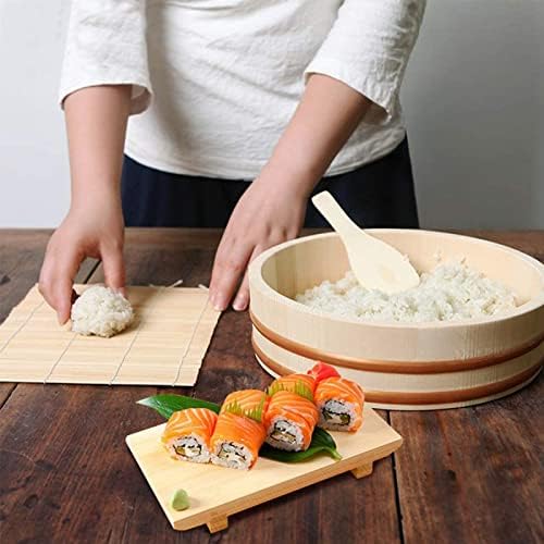 Ханири Суши Оке Рајс Мешање када, комплет за правење суши со Ханири X1, бамбус суши тркалачки мат x1, лажичка со раб од ориз x1 - pinewood