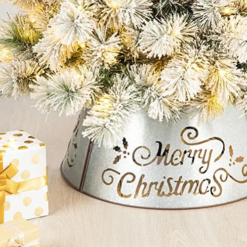 Glitzhome 22 D Галванизирана весела Божиќна исечена метална јака од метално дрво w/лесна жица од дрво Основа Декоративен прстен за новогодишна