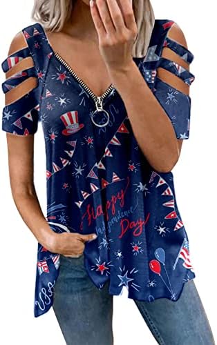 4-ти јули во САД знаме Туники за жени сокријте маст со маснотии Летен случај на празник со кратки ракави на кратки ракави нагоре на врвот