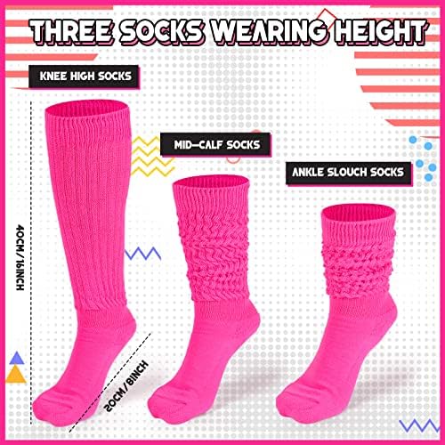 Enенпен 2 пара 80 -тина неонски женски свакање чорапи Екстра долги тешки зглобови колено високо чорап дебели чорапи со скрипција