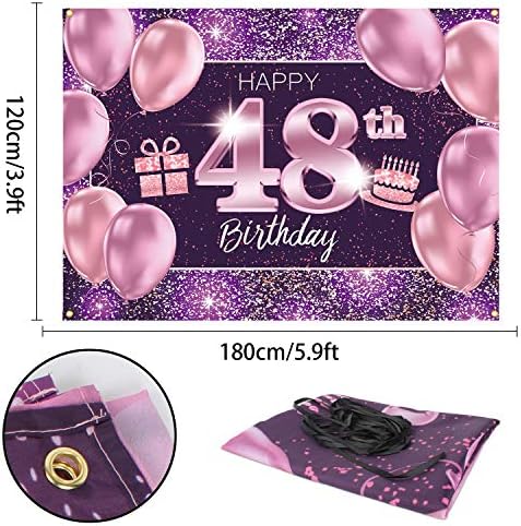 Пакбум Среќен 48-Ти Роденден Банер Позадина - 48 Декорации За Роденденски Забави За Жени-Розова Виолетова Златна 4 x 6ft