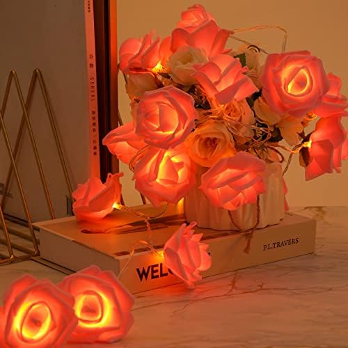 Uctek Rose LED светла, 20 LED valentine lign lights Battery што се напојуваат декоративни светла со далечински управувач со тајмер, 8 режими