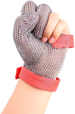 Заштитна ракавица од 3-Finger Conneymail, метал од не'рѓосувачки челик отпорни нараквици со текстилна лента, ракавица за безбедност