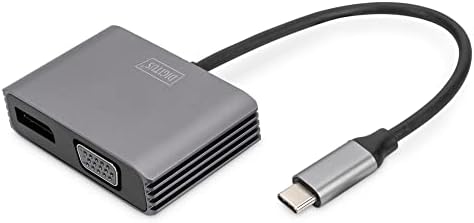 Digitus USB -C - DP + VGA адаптер, 20 см 4K/30Hz, сребро, куќиште за алуминиум