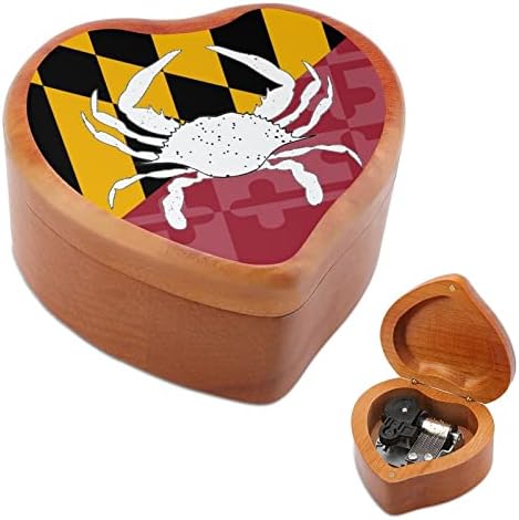 Мериленд знаме рак од дрво музичка кутија Антички врежани музички кутии подароци за роденден Божиќ Денот на благодарноста