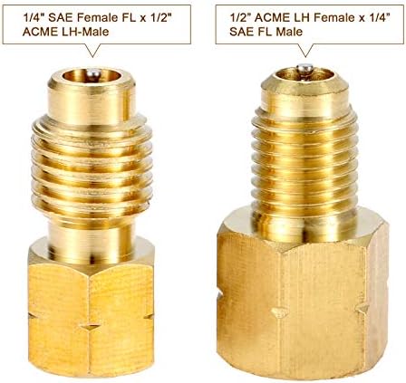 R1234YF адаптер со вентил јадро, женски FL X 1/2 '' LH-MALE, 1/2 '' LH Femaleен X 1/4 '' Sae FL машки, погоден за конверзија на ладење, со