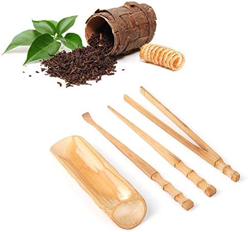 Сет за чај, сет за чајни алатки, еколошки 4 парчиња природна бамбус за еднократна употреба за јадење за домашна канцеларија за домашна канцеларија