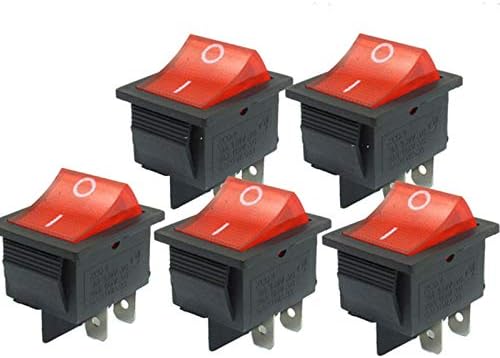 Јокомили 5 компјутери вклучени/исклучени црвена Neno светлина 4 пин DPST Rocker Switch AC 16A/250V 20A/125V