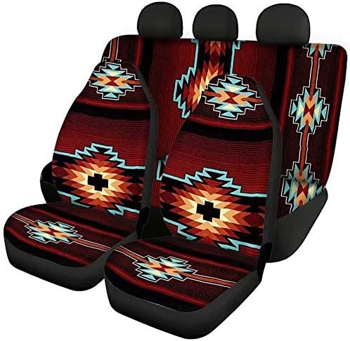 Адвокатор Навахо Ацтек Геометрија племенски стил 4 парчиња универзално вклопување на седишта за автомобили, целосен сет, автоматски предни