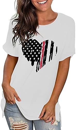 Патриотски кошули за жени маички со знамиња во САД летни обични врвови со кратки ракави маички starsвезди ленти удобни лабави