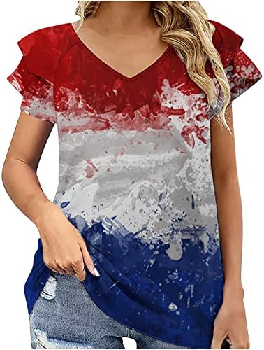 2023 Ден на независност врвови жени девојки девојки Американски знаме starвезда шарени печатени маички ливчиња со кратки ракави