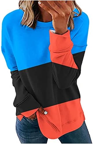 Кошули со долг ракав на Adhowbew за жени, мода во боја на преголема маичка Обична лабава фит екипаж вратот плус врвови на големината