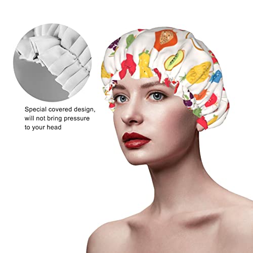 Womenените што можат да се користат затегнати полите за коса, цртани плодови, авокадо двојни слоеви водоотпорна капа за бања со