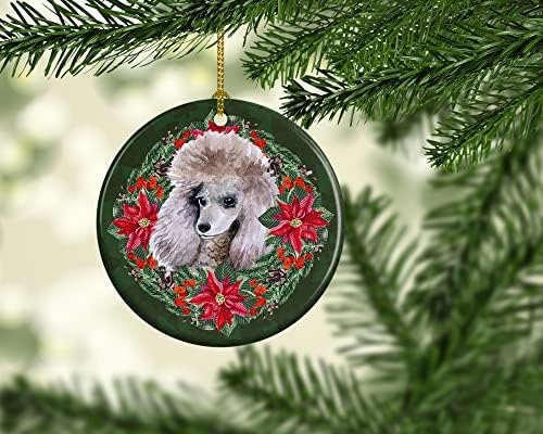 Богатства на Каролина CK1531CO1 Poodle Poinsetta венец керамички украс, украси за новогодишни елки за дома, виси украс за Божиќ, празник,