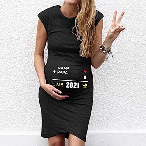Womenените породилни фустани без ракави слатки О вратот дигитален резервоар за печатење Бременост ОБВРСКИ 2021 кошула кратки мини фустани