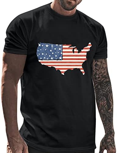 XXBR машки кошули за кратки ракави на машката боја, мажи на 4-ти јули на 4-ти јули Американско знаме на врвот на обичните печатени екипаж