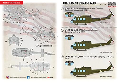 Скала за печатење 48-204-1/48 UH-1 во Виетнам Воен дел 1, Декал за пластичен модел