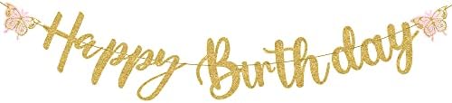 Сјај, Злато Среќен Роденден Банер - 6,5 Стапки | Пеперутка Роденден Банер, Пеперутка Роденден Украси | Пеперутка Украси За Роденден / Пеперутка