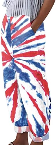 Миашуи Убава Облека За Жени Обичен Ден На Независноста На Жените Американско Знаме Отпечатоци Панталони Широки Панталони Жени Секојдневен