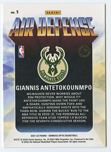 2021-22 Донрус Оптичка воздушна одбрана 3 Giannis antetokounmpo Milwaukee Bucks NBA кошаркарска трговија картичка