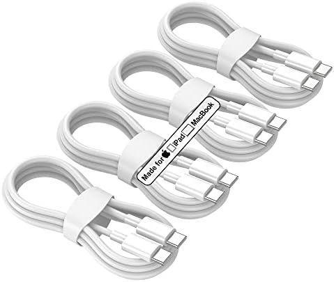 Apple USB C до USB C кабел за полнење 10FT 60W 4Pack [Apple MFI овластен], долг тип Ц до типот C Брз полнач кабел компатибилен за нов iPad