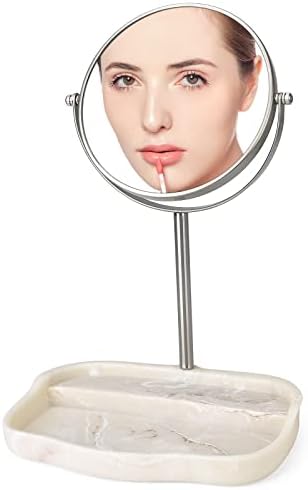 Јурујуан 7 инчен Козметички Огледало, Метална Рамка, Смола База, Двострано 5 Пати Зголемување И 1 Обичен Огледало, 360° Ротирачка Маса За Шминка