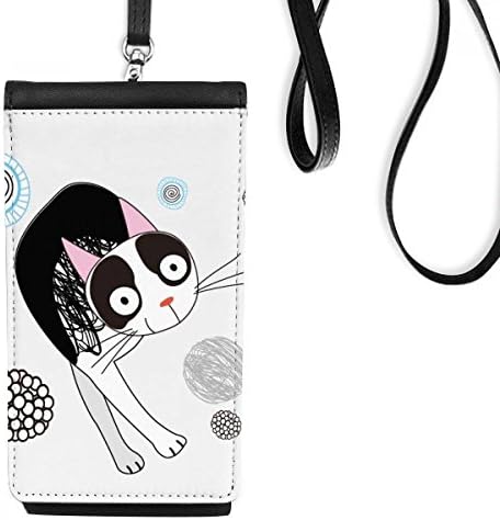 Животински цртан филм симпатична тенка мачка телефонска чанта чанта што виси мобилна торбичка црн џеб