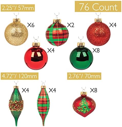 Секој ден е Божиќ 76 брои стакло Божиќни украси за новогодишни елки, елегантна премија со разновидност сет на украси за одмор