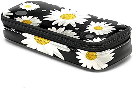 Daisy Black Floral Leather Feter Cafe Case Tagn со двојна патентска торба за чување торби за торби за училишна работа момчиња девојчиња