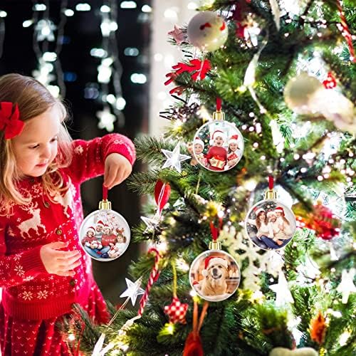 24 парчиња фотографија, асортиман на топка, држач за сликање пластика што виси Божиќ DIY персонализирана фотографија за Божиќна празничка декорација