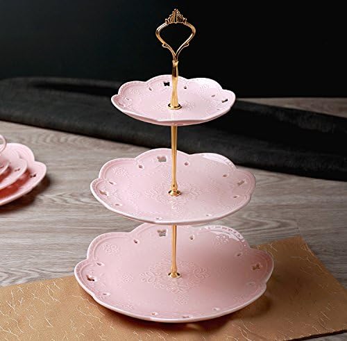 Jusalpha 3-ниво розова порцеланска торта штанд/штанд за кекс/штанд за десерт/чај забава за тесто