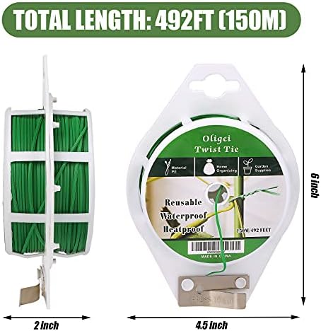 Растителни врски, 492ft/150 милиони зелена градина жица, цврсти растителни врски за поддршка, градинарски врски со секач за домати лози, жица