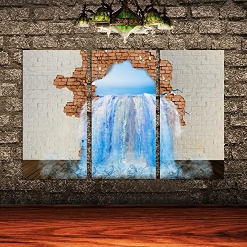 Wallидна уметност за дневна соба, маслено сликарство на платно Големо врамени океански вода тече од дупка во wallидот 3Д сликарство