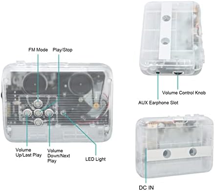 Преносен плеер за касети, Bluetooth Tape Player FM Radio Stereo, Walkman Cassette Tape Player/Recorder со слушалки, авто -обратна функција