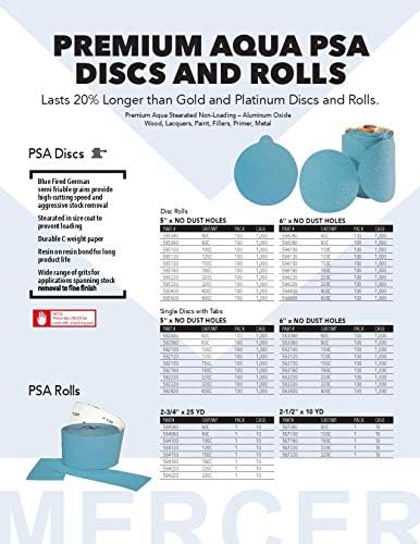 Mercer Industries 583220 PSA единечни дискови со јазичиња, Aqua Stearated алуминиум оксид, 6 x без дупки за прашина, Grit 220C, 100-пакет