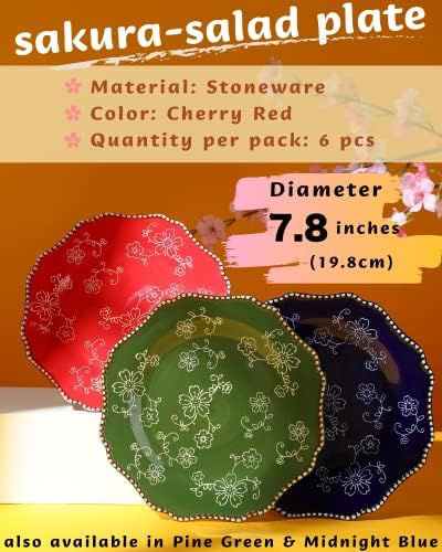 Кунабу занаетчиски мали керамички плочи, салата плочи, десертни плочи керамички плочи сет од 6-7,5 ” - цветна серија на сакура цреша