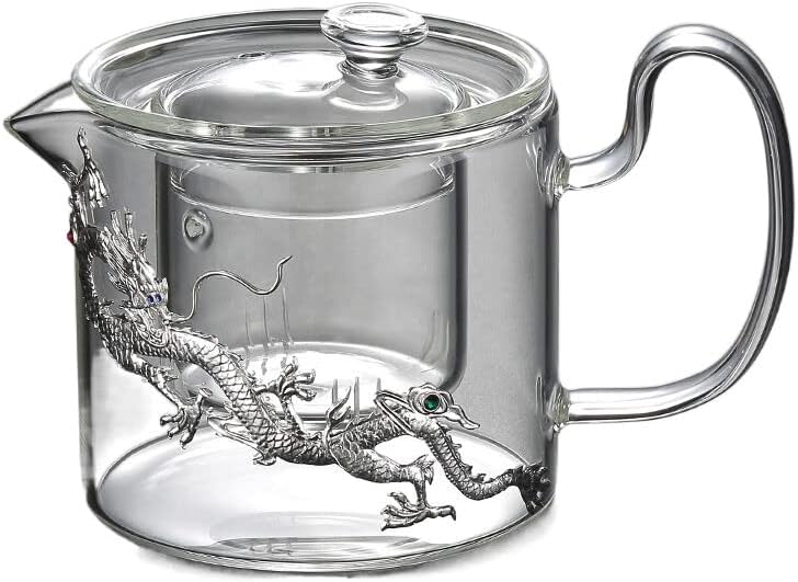 Подготвена сребрена стаклена чајник со чајник, рачка со единечна тенџере со висока температура отпорност на висока температура 鎏银 玻璃 过 滤带 把