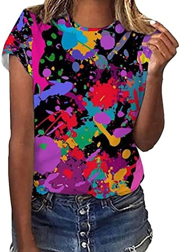 4-ти јули кошули жени плус големина кратки ракави во САД знаме лента starвезда Tee маица екипаж на вратот лесна лабава вклопена туника врвови