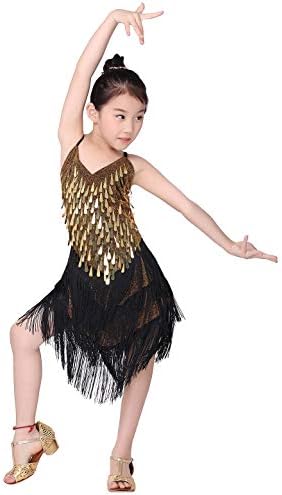 Детски девојки од Венџо, сјајни sequins латински салса румба танц тасела фустан костум деца сала за танцување облека за танцување