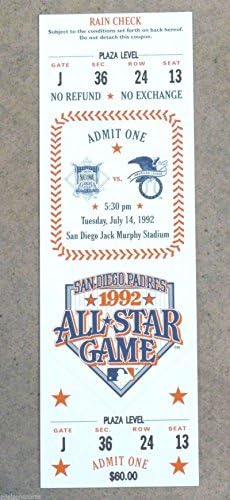 Билет за бејзбол Ол Starвезда - целосен неискористен - 1992 година - Сан Диего