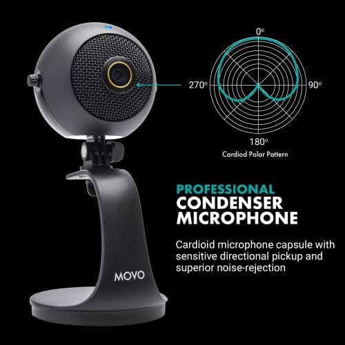Movo WebMic-HD Веб камера И Кондензатор Микрофон - 1080p HD Веб Камера И Про Кардиоиден Кондензатор Mic-HD USB Камера И Компјутерски Микрофон