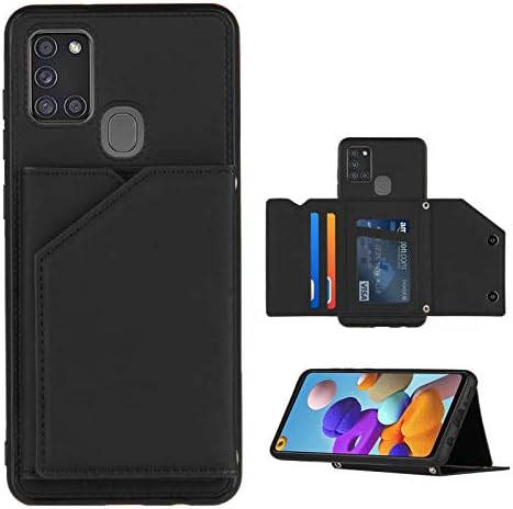 Case Galaxy A21S, случај на Samsung A21S, Dooge Premium Leather Creder Carts Holder Stand Case Double Magnetic ShockProof Заштитен паричник за Samsung Galaxy A21s
